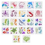 22 Stück Ozean Tiermalerei Schablone, Wiederverwendbar Schablonen Set, Kunststoff Schablonen zum Malen, für Holz, Stein, Metall, Holz Wand, Scrapbooking Fotoalbum Deko, DIY Geschenkk