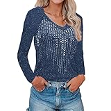 Alwayswin Damen Gerippte Strickoberteile mit Diamantbesatz V-Ausschnitt Langarm Basic Oberteil Elegant Einfarbig Langarmshirt Nachtclub Eng Sweatshirt Herbst Winter Basic Tshirt Top