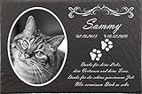 Pokal Center Westerheider Katzengrabstein mit eigenem Foto und Katzenpfoten, Gedenksteine für Katzen mit personalisierter Gravur Katzen, Gedenksteine aus Naturschiefer 20x30