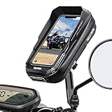 VOBUKE Handyhalterung Motorrad Wasserdicht 360°Drehbar Smartphone Halterung Motorrad Spiegel mit Regenschutz Touch ID/Gesichts-ID Anti-Vibration Roller Handyhalterung bis zu 6,7'