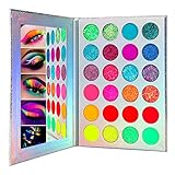 Bunt Neon Lidschatten Palette Glitzer,Afflano UV Grow Blacklight Makeup Eyeshadow Palettes Matte Glitter,für Augen,Gesicht, Haare,Körper,Hochpigmentierte Rot Gelb Lila Grün,Bright Eye Shadow 24 Farb