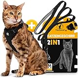 Tierhood® Katzengeschirr [OHNE ÜBERSTÜLPEN] - inkl. Leine - für kleine & große Katzen - Geschirrset mit Katzen Leine - Geschirr Katze - Cat Harness - Katzengeschirr mit Leine ausbruchsicher (MSchwarz)