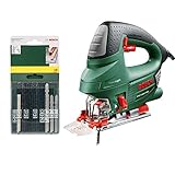 Bosch Stichsäge PST 900 PEL (620W, Hubzahl bei Leerlauf 500 bis 3100 U/min, in Kunststoffkoffer) + 10-teilige Stichsägeblatt Set (für Holz/Metall/Kunststoff, T-Schaft, Zubehör für Stichsäge)