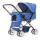 hongyang Hundekinderwagen Mehrfarbig Optionaler Haustier-Kinderwagen, 4-Rad-Haustier-Kinderwagen mit Wetterschutz & Aufbewahrungskorb Walk Faltbarer Reisewag