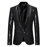 GUOCU Herren Pailletten Sakko Glitzer Smokingjacke Modischer Slim Fit Blazer Jacke DJ Bühne Glitter Anzug Jackett Männer EIN Kopf Smoking Anzugjacken für Hochzeit Party Nachtclub Abschlussb