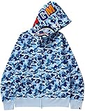 PADOLA Bape Jacke Shark Hoodie Herren Kapuzenpullover Tarnfarben Haikopf Paar Strassenmode Sweatjacke mit Reißverschluss Kapuzenjacke(Blau,XL)