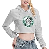 Damen Pullover mit Katzenohren, lässig, cool, klassisch, mit Logo, langärmelig, Baumwolle, für Teenager, bauchfreies Top - Grau - X-Larg