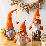 3 Stück Herbsternte Gartenzwerg Thanksgiving Puppe, Sonnenblumen Kürbis Ahornblatt Brennholz Herbst Dekoration Plüsch Ornament Tomte Halloween Festival schwedisch skandinavisch gesichtslose Elfe H