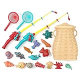 Fischerei Bambuskorb Spielzeug - Magnetische Kinder Sommer Wasser Mini-Angelset Toys für Kiddie Pool, Wassertisch oder Badspaß