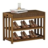 TBUDAR Schuhregal Schuhregal 2 Tier natürliche Bambus Schuh Bank Organizer Bank mit Kissen gepolstert perfekte Sitzbank Lagerung for Eingangsbereich Schlafzimmer Wohnzimmer Schuhablage (Size : 60cm)