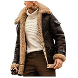 Dasongff Herren Winterjacke mit Innenfell Vintage Lederjacke Revers übergangsjacke Plüschmantel Casual Dicke Warme Bomberjacke Cargojacke mit Fellkragen Freizeitjacke Bikerjacke Streetw