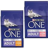 Purina ONE Trockenfutter für ausgewachsene Katzen, Set aus Lachs und Vollkorn- und Huhn-Vollkorn-G