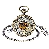 Unendlich U Herren Römische Ziffern Skala Taschenuhr mit Halskette Kette Analog Handaufzug Unisex Retro Steampunk M