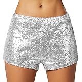 dressforfun 900996 Damen Pailletten Glitzer Shorts, sexy Kurze Hose Shorts, Silber - Diverse Größen - (M | Nr. 303892)