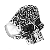 ANAZOZ Ringe Männer Silber Ring Vergoldet Herren Silber Bar Schädel Toten Kopf Diamant Schwarz Ringgr. 62 (19.7) Gothic Retro Vintag