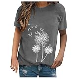 Damen Oversized T-Shirt Löwenzahn Drucken Vintage Streetwear Frauen Lustig Sweatshirts, Retro Pullover Rundhals Lose Casual Tops Sommer Kurzarm Bluse aij