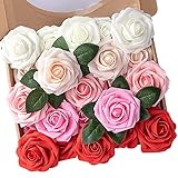 N&T NIETING Künstliche Blumen Rosen, 25 Stück Kunstblumen Gefälschte Rose mit Stielen DIY Hochzeit Blumensträuße Braut Zuhause Dekoration, Serie A R