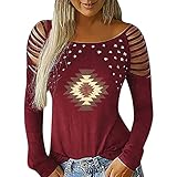 Weelerstore Damenbluse Hot Rhinestone Tops hohl Retro stilvoll Printing Tops lässig hohl Langen Ärmel O Women T