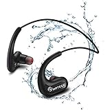 IPX8 wasserdichte Kopfhörer zum Schwimmen, MP3 Player Kabellose Ohrstöpsel Noise Cancelling Mikrofon, Sport Wearable Music Player Headset für Laufen, Radfahren, Tauchen Wasser (Schwarz)