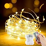 LED Lichterkette Außen Batterie, [2 Stück]120 Micro LEDs Lichterkette Innen IP65 Wasserdichte Kupferdraht für Balkon, Garten, Party, Hochzeit, Zimmer Dek