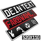 FKZ 1 Stück Fun Kennzeichen 52cm x 11cm Wunschtext Bohrung Beschichtungsfarbe Individuell Wunschkennzeichen Wunschprägung Namens Kennzeichen Namensschild Farbe SCHWARZ