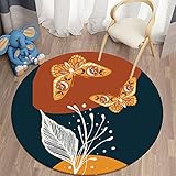 Teppich Rund 160 cm Boho Abstrakter Schmetterling Wohnzimmer Schlafzimmer Teppich Anti Rutsch Kurzer Plüsch Teppiche Weiche Moderne Plüsch Boden Matten Geeignet für Wohnk