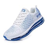 TORISKY Sneaker Herren Damen Sportschuhe Cushion Schuhe Laufschuhe Luftkissen Turnschuhe Fitness Gym Leichtes Bequem, Weiß/Blau, Größe 39EU（8998-WH/BL39）
