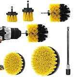 LINGSFIRE 7-teiliges Bohrer-Scheuerbürsten-Set, Bohrmaschinen-Scheuerbürsten-Set, Allzweck-Bohrbürsten mit verlängertem langem Aufsatz für Badezimmer/Küche/Auto/Fugen/Fliesen/Boden/Spüle, Gelb