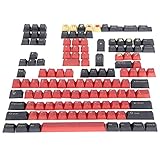 Archuu PBT Keycaps, 128 Tasten Japanese Red Samurai Style Keycap Universal Gaming Office Keyboard Keycaps,mit Animationselementen, für Universal PC Gaming Mechanical Keyb