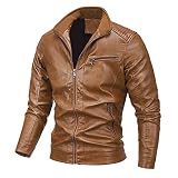 PU-Motorradjacke mit Stehkragen für Herren Fleece gefütterte Kunstlederjacken im Retro-Stil Schlanke Vintage-Bombermäntel mit Reißverschluss (XL,Gelb)