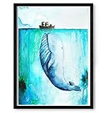 Tiny Tami Wal Poster Aquarell Ozean Meer Print Druck Bild Moby Dick Schiff Wale F