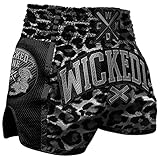 Wicked One Muay Thai Shorts Leopard Schwarz/Grau - Thaiboxen Thaibox Hose für Herren (XL)