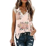 DOMBX Damen Sommer ärmellos Tiefer V-Ausschnitt Chiffon Spitze Blumenstreifen Druck Boho Afrikanischer Druck Camisole T-Shirt Tank Top Oberteile Frauen Mode Sexy Gemütlich Tanktops Bluse Weste H