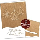 Weihnachtskarten mit Umschlag Set (12 Stück) - A6 Klappkarten für Weihnachten - Christmas Postkarte mit Umschlägen für deine Weihnachtsgrüße - Coole Weihnachtspostkarten mit und ohne Sprü