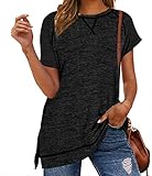 Nekosi Damen Casual lose t-Shirt Kurzarm Crewneck Tops mit Seite Split Tunika Schwarz XL