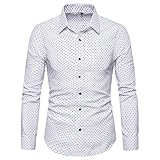 DOMBX Herren Langarm Gepunktetes Button Down Regular Fit Polo Shirts Polohemd Businesshemden Freizeithemd Männer Casual Shirt Baumwolle Elegant Basic Bequemer Arbeitsshirts Herrenhemden Lang