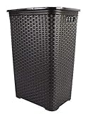 Wäschebox in Flechtoptik Wäschekorb Wäschetonne Wäschetruhe Wäschesammler mit Deckel aus Plastik anthrazit grau 65 L