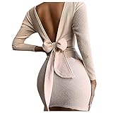 RMBLYfeiye Damen Rückenfrei Kleider Elegant Enges Kleid Bow Partykleid Slim Fit Bodycon Tunikakleid Schnürung Casual Strickkleid Sexy Wickelkleider V-Ausschnitt Rundhals Minik