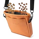 Heimatpfoten® Futterbeutel für Hunde aus Leder-Imitat - Gassi-Tasche mit Einhand Magnet-Verschluss - Hunde-Leckerli-Beutel - Zwei Kammern - Futtertasche Training Welpen-Erziehung B