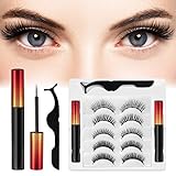 Magnetische Wimpern 5 Paare, Magnet Wimpern, 3D Magnetische Wimpern mit Eyeliner, Magnetische Wimpern Eyeliner Set, Wasserdicht und wiederverwendb