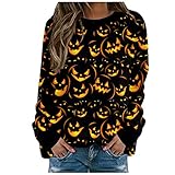 Sweatshirt Damen Halloween Motiv Drucken Pulli Casual Elegant Bluse Herbst Angenehm Weich Tee Baggy Atmungsaktiv Damenblusen übergangs Blusentop Streetw