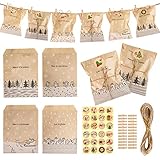 PRETYZOOM 24 Sets Weihnachten Advent Kalender Taschen Candy Papier Taschen mit 1 zu 24 Aufkleber Und Clips Urlaub Hängende Countdown- Taschen B