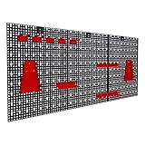 Werkzeuglochwand aus Metall mit 17tlg. Hakenset, ca. 120 x 60 x 1,5 cm, Werkzeug-wand Loch-wand für Werkstatt, Rot, Panorama24