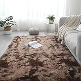 Teppich hochflor Shaggy Teppich modern einfarbig langflor Wohnzimmer Teppiche, Hochflor Teppich | Anti-Rutsch Unterseite | fürs Wohnzimmer, Kinderzimmer, Schlafzimmer Geeignet, Braun/Weiß, 120*160