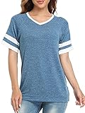 Bequemer Laden Sommer Damen Kurzarm T-Shirt V-Ausschnitt Casual Lose Blusen Tuniken Shirts Tops,Hellblau,XXL