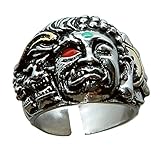LFNOONE Vintage Ringe Herrenring Zwischen Gutem Und Bösen Herrschenden Halben Teufel Halb Buddha Silber Ring Personalisierte Silber Ring EIN Geschenk Von Einem Rebellischen M
