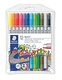 STAEDTLER Noris Club 320 NWP12 Doppelfasermaler, stabile, eindrucksichere Spitze, auswaschbar, Strichbreite 1-3 mm, Etui mit 12 farblich sortierten Dopp