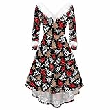 Weihnachtskleid Damen Sleeveless V-Ausschnitt Kleider Damen Elegant Cocktaikleider Vintage Christmas Retro Abendkleid Partykleid Cocktailkleid Festival A-Linie Party