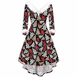 Yowablo Kleid Damen Partykleid Weihnachten Faux-Plüsch-Panel Langarm V-Kragen Asymmetrisch (S,13rot)