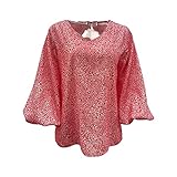 Generic liangduming Bedruckte Oberteile Mit LaternenäRmeln FüR Damen Ballon-Blusen Mit V-Ausschnitt Und Langen ÄRmeln LäSsiges Vintage Herbst Boho Chiffon T-Shirt (3XL,Rot)